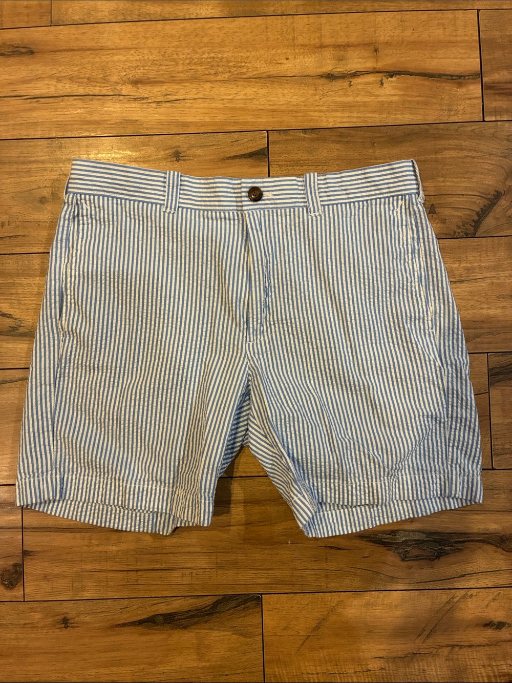 J. Crew Blue and White Striped Seersucker Flat Front Shorts 100% Cotton